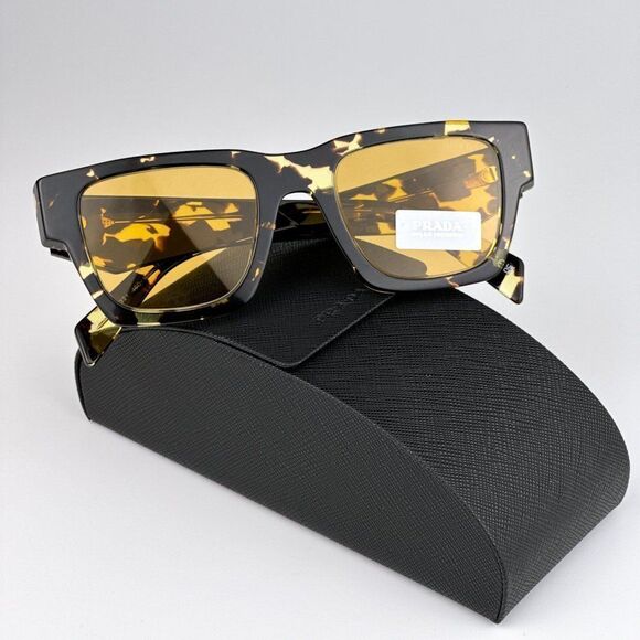 NEW Prada PRA06S 16O10C Tortoise Black Malt Yellow  Square Unisex Sunglasses - Picture 3 of 13